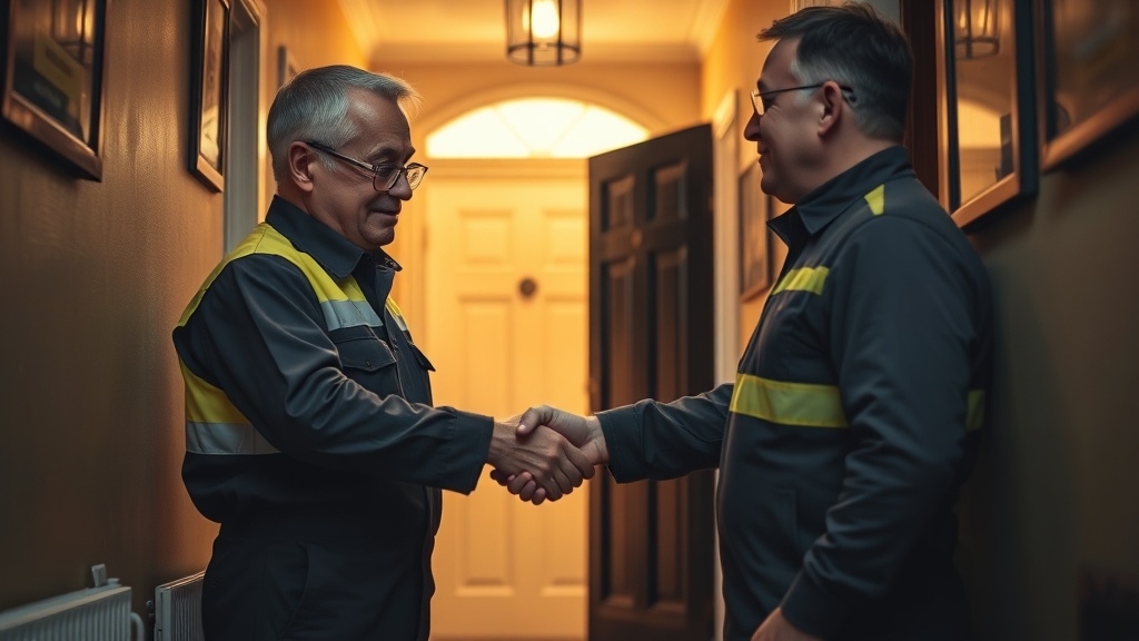 Engineer shaking hands with a Chertsey homeowner after locating their leak